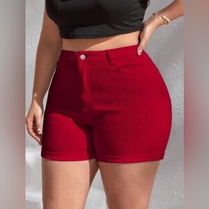 Plus size women red denim shorts- 12(0XL)